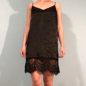 Lace trim silky slip dress